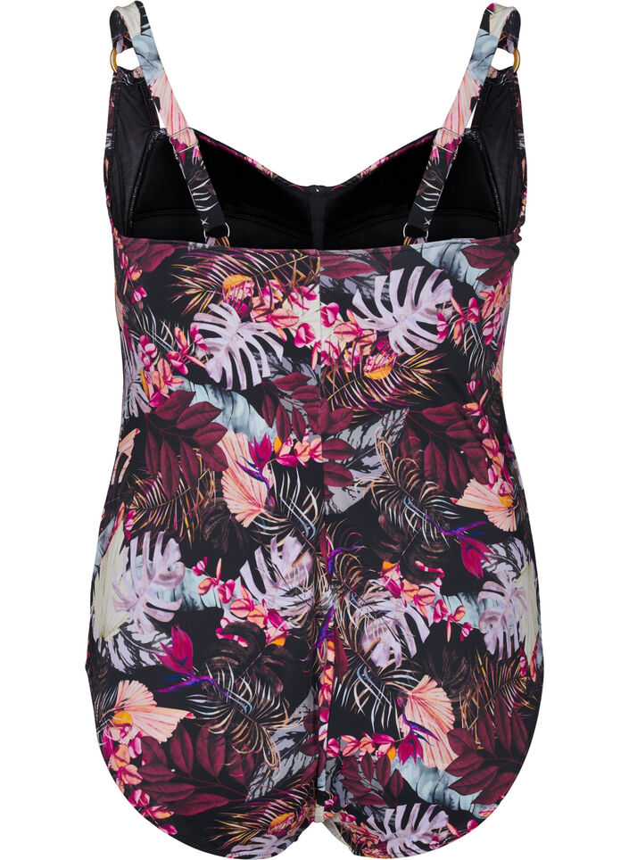 Vadderad baddräkt med tryck, Röd, Packshot image number 1