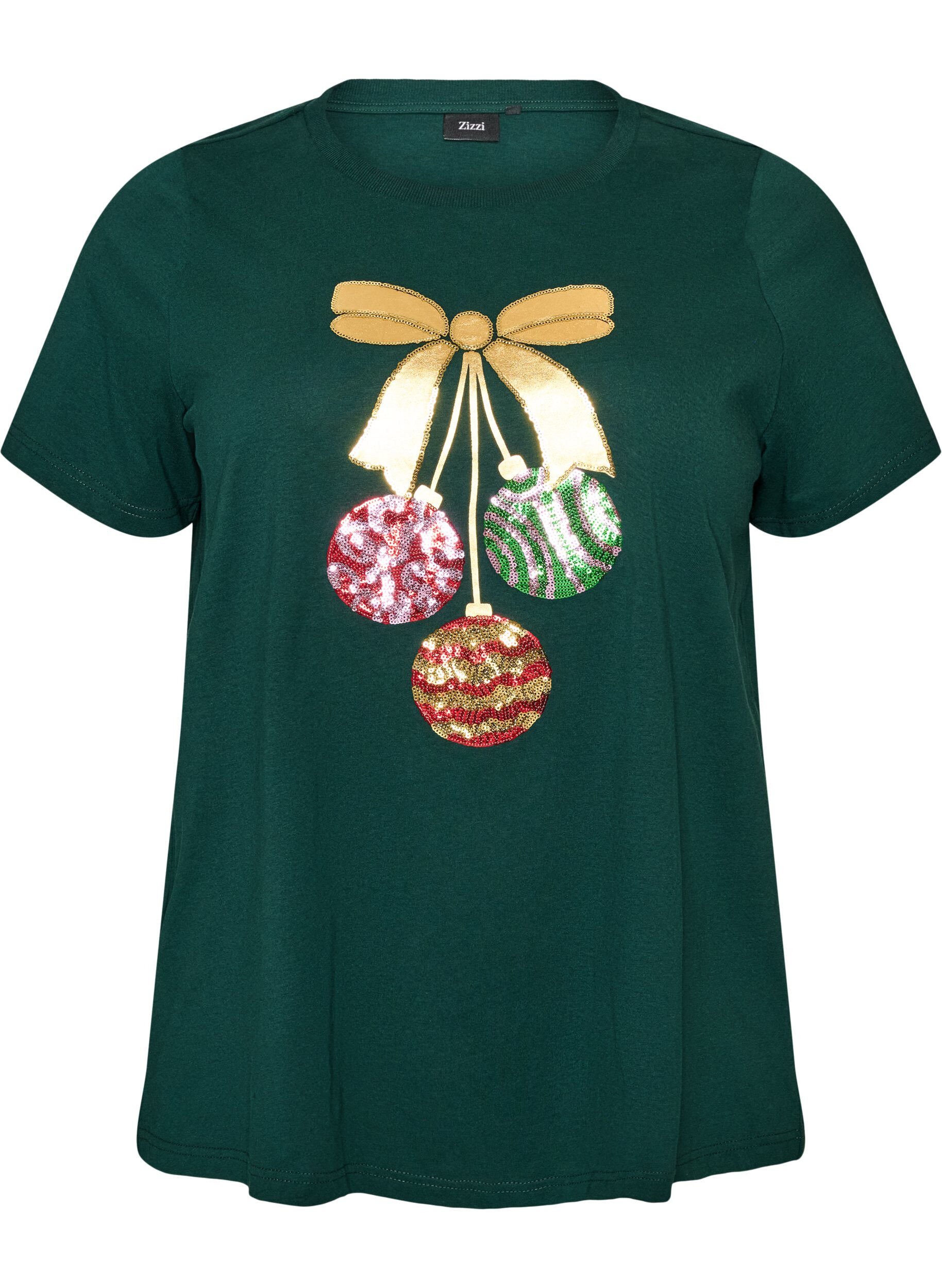 ZizziJul-t-shirt i ekologisk bomull, Gr&ouml;n, Packshot image number 0