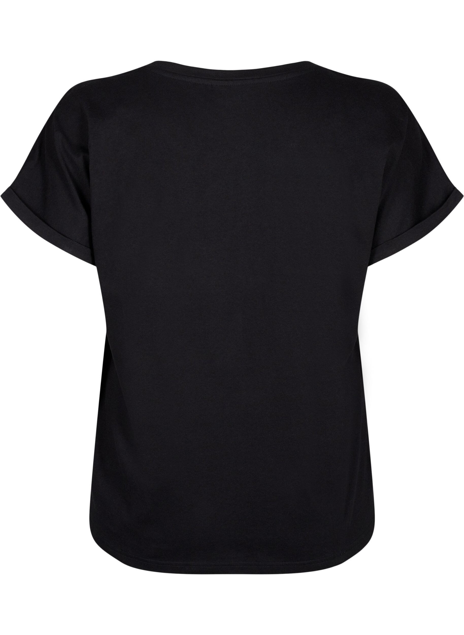 Zizzi T-shirt i ekologisk bomull med engelsk brodyr, Black, Packshot image number 1