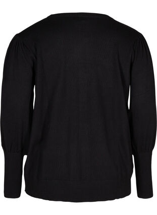 Stickad tröja med rund halsringning och ballongärmar, Black, Packshot image number 1