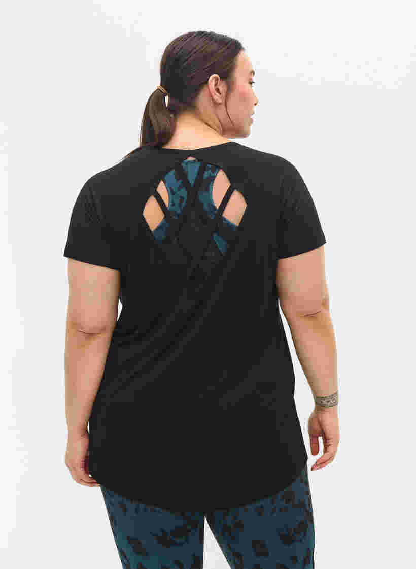 Tränings t-shirt i viskos med utskärning på ryggen, Black, Model image number 1