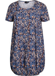 Kortärmad bomullsklänning med mönster, Blå