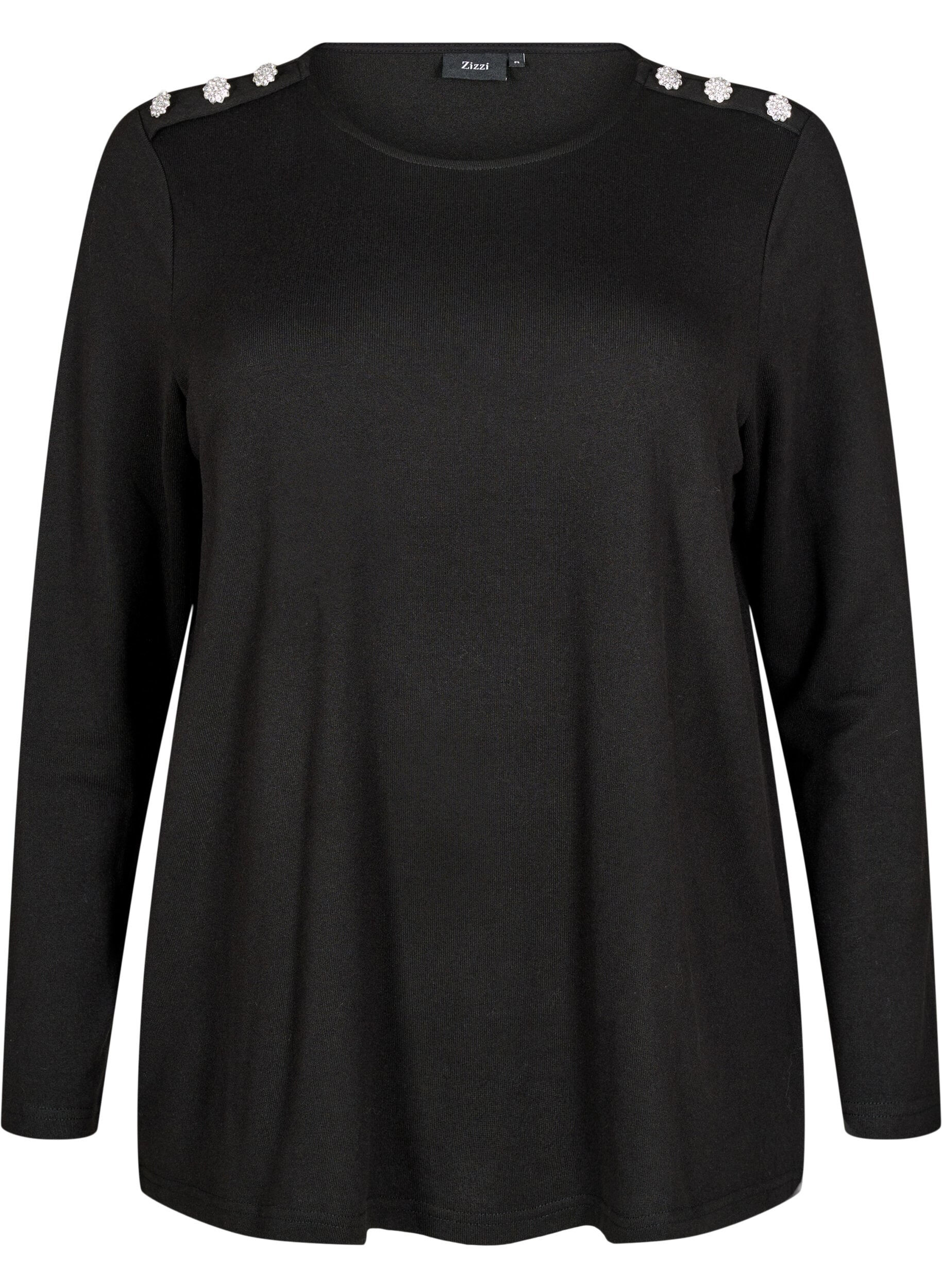 Zizzi Blus med dekorativa knappar, Svart, Packshot image number 0
