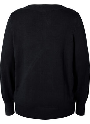 V-ringad stickad tröja med viskos, Black, Packshot image number 1