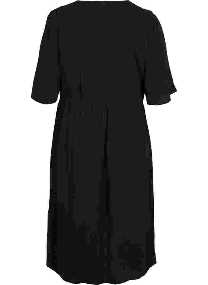 Strandklänning i viskos med dragsko i midjan, Black, Packshot image number 1
