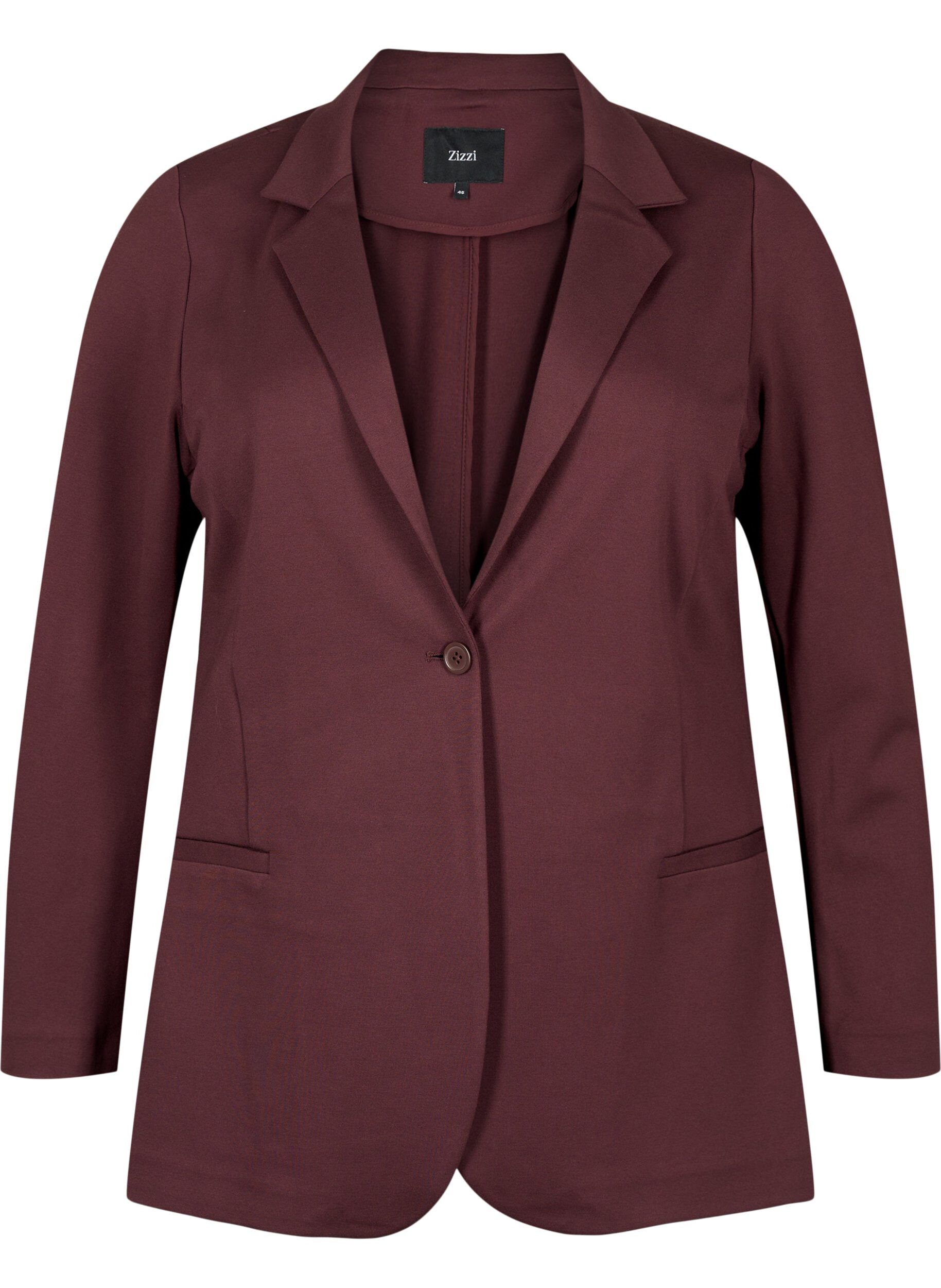 Zizzi Enkel blazer med knapp, M&ouml;rk Bordeaux, Packshot image number 0