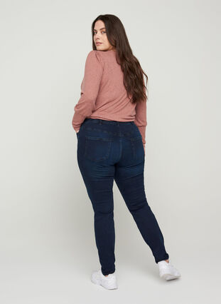 Amy jeans i super slim fit med hög midja, Dark blue denim, Model image number 1