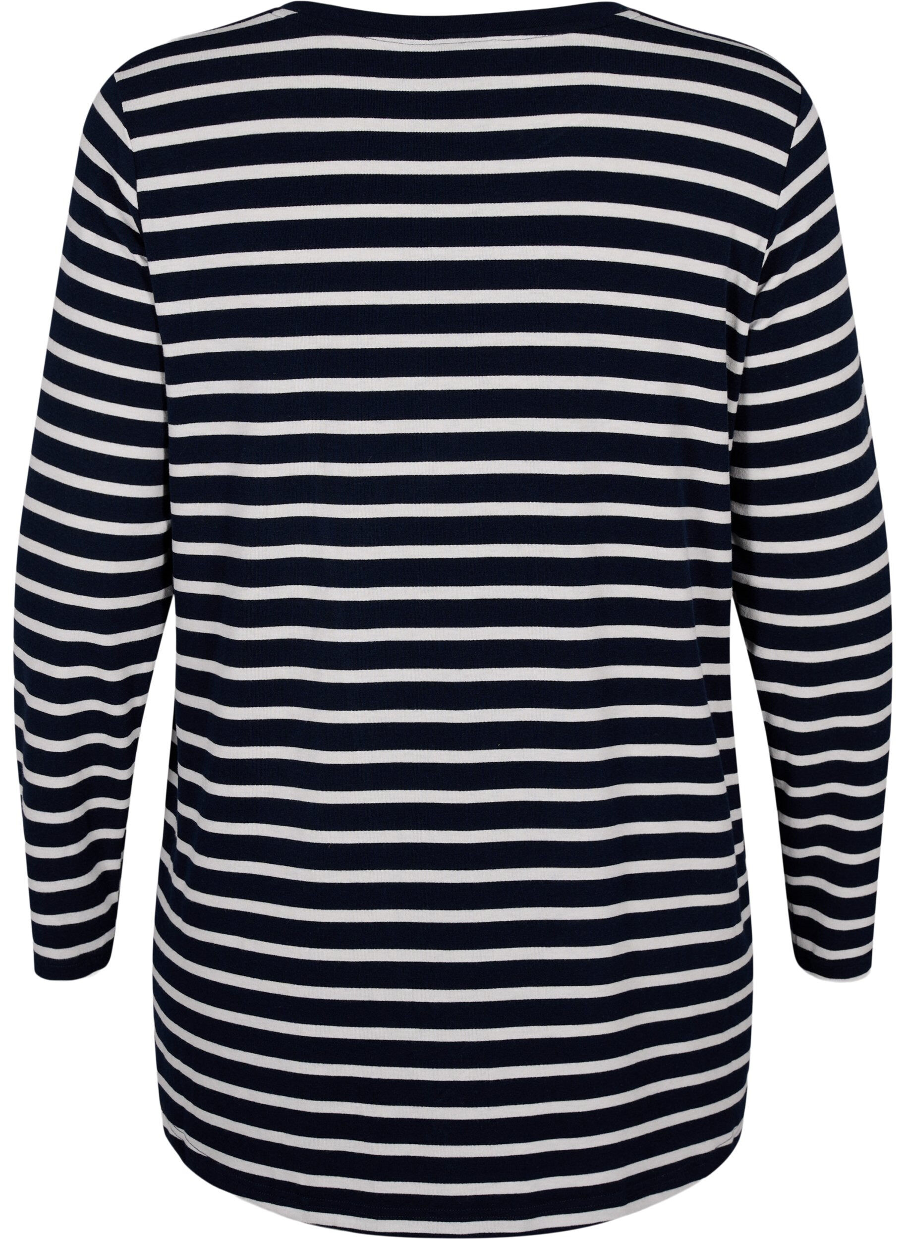 Zizzi L&aring;ng&auml;rmad blus med r&auml;nder, Evening Blue Stripe, Packshot image number 1