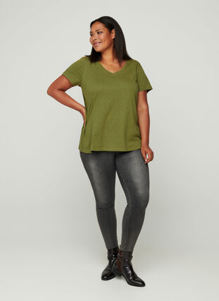 T-shirt med v-rigning, Green, Model image number 2