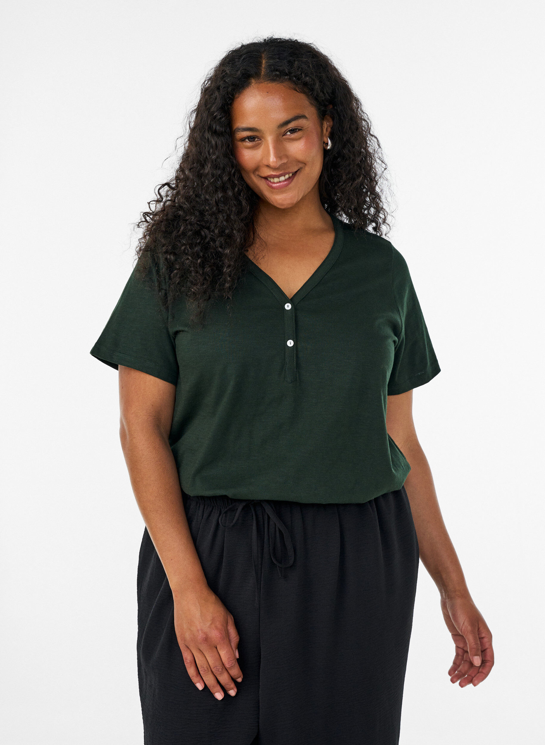 ZizziT-shirt med knappdetalj, Gr&ouml;n, Model image number 0