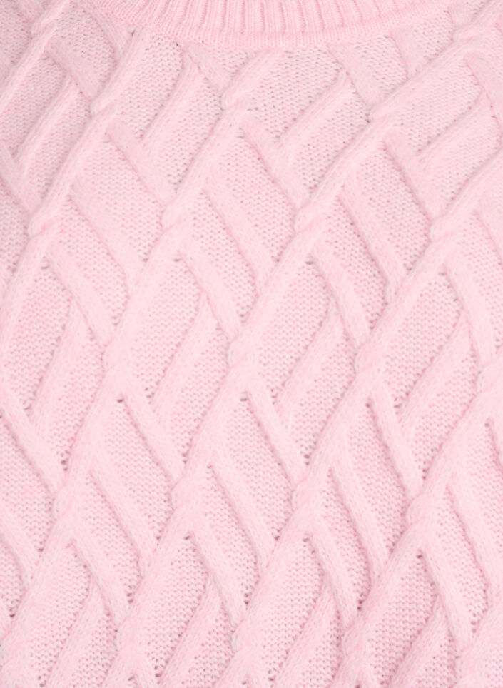 Stickad tröja med kabelmönster och rund hals, Rosa, Packshot image number 2