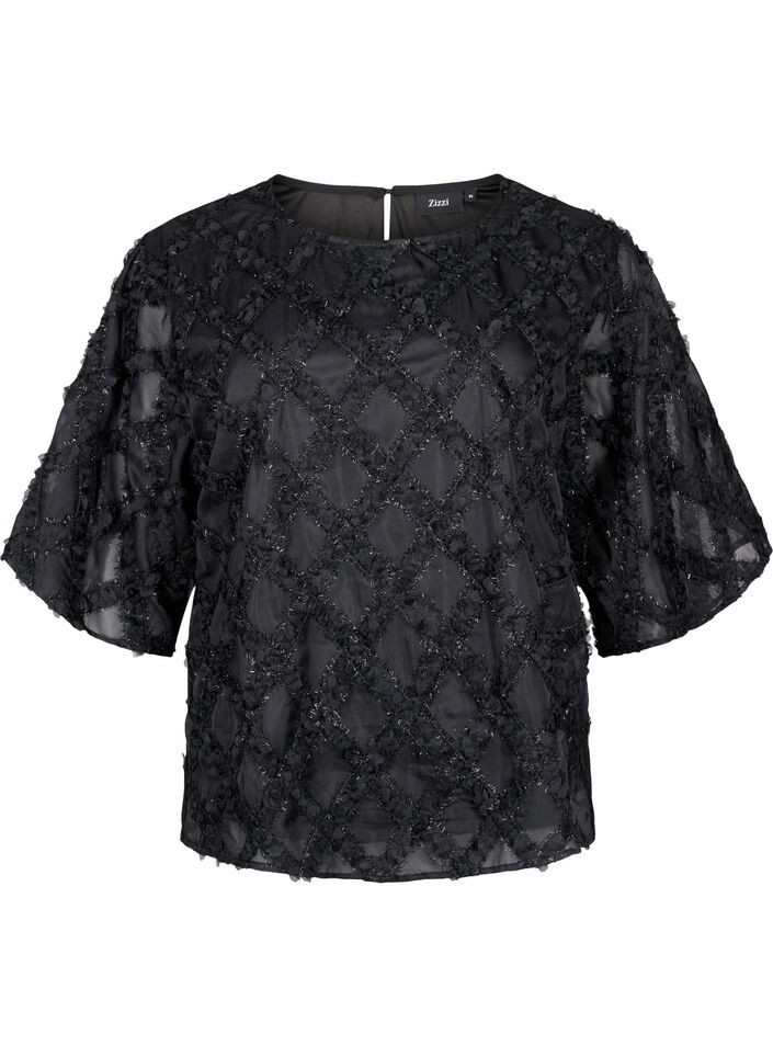 Blus med harlekinmönster, Black, Packshot image number 0