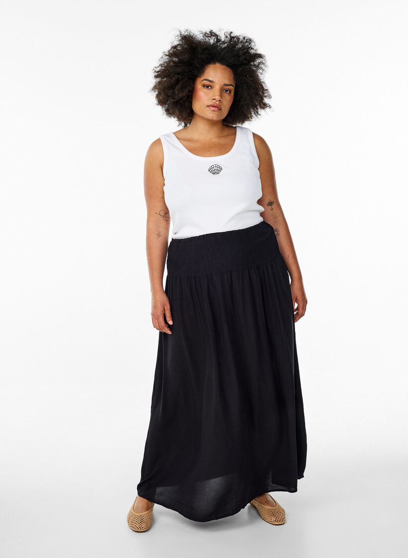 Maxikjol i viskos med smock, Svart, Model image number 0