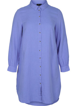 Lång bomullsskjorta med klassisk krage, Ultramarine, Packshot image number 0