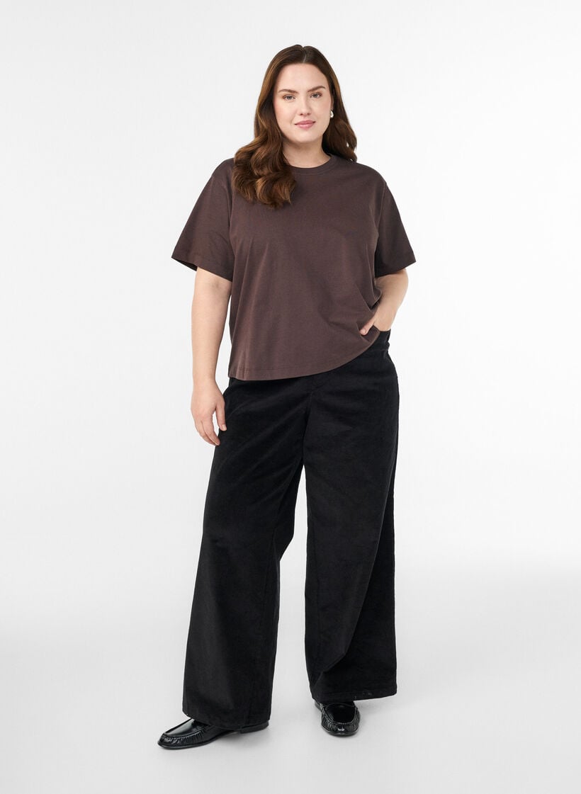 Boxy bomulls-t-shirt, Brun, Model image number 1