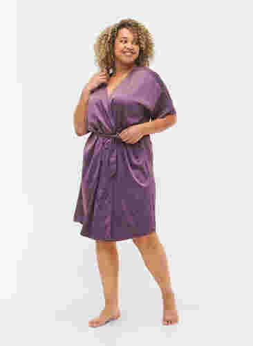 Morgonrock med korta ärmar, Vintage Violet, Model image number 3