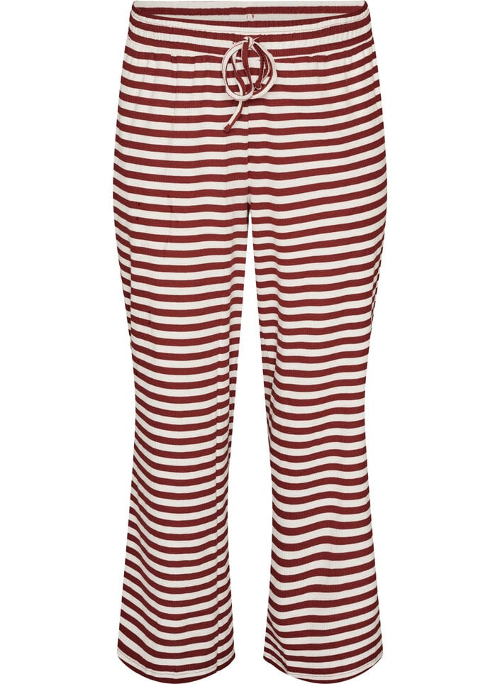 Randiga pyjamasbyxor med h&ouml;g midja och vida ben, R&ouml;d, Packshot image number 0