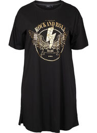 T-shirtklänning i bomull med mönster, Black w. Gold