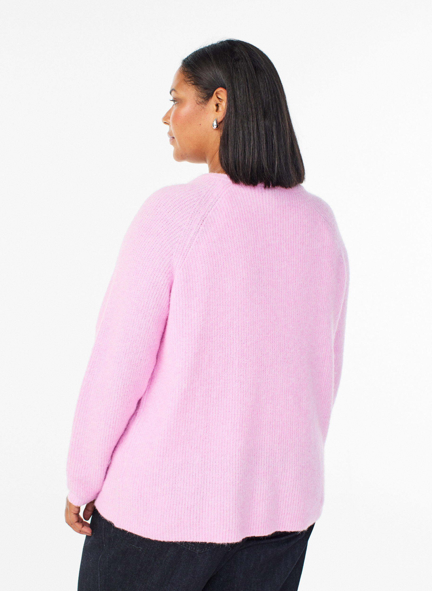 ZizziStickad blus med v-ringning och raglan&auml;rm, Rosa, Model image number 2