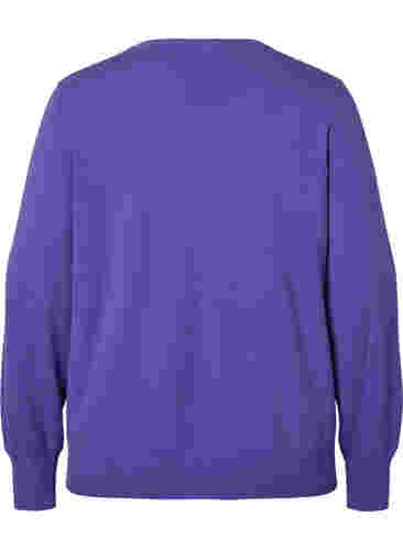 Enfärgad stickad tröja med ribbade detaljer, Purple Opulence Mel., Packshot image number 1