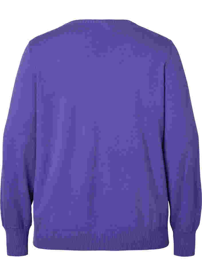Enfärgad stickad tröja med ribbade detaljer, Purple Opulence Mel., Packshot image number 1
