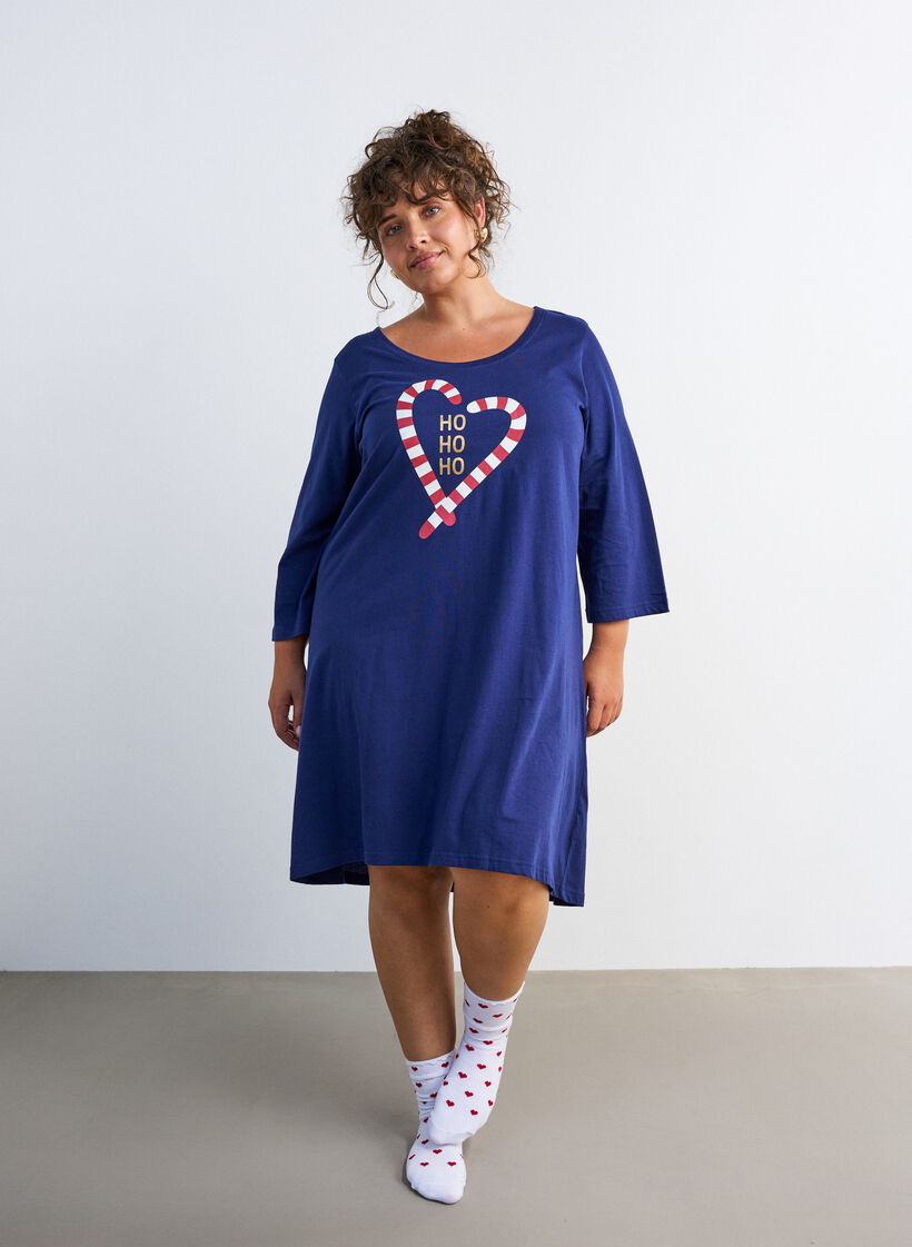 Nattlinne i ekologisk bomull med julmotiv, Bl&aring;, Model image number 1