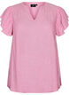 Blus i viskos och linne med volang&auml;rmar, Rosa, Packshot image number 0
