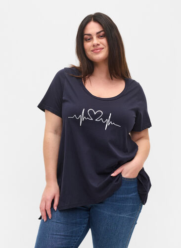 A-linjeformad t-shirt i bomull, Night Sky Silv Heart, Model image number 0