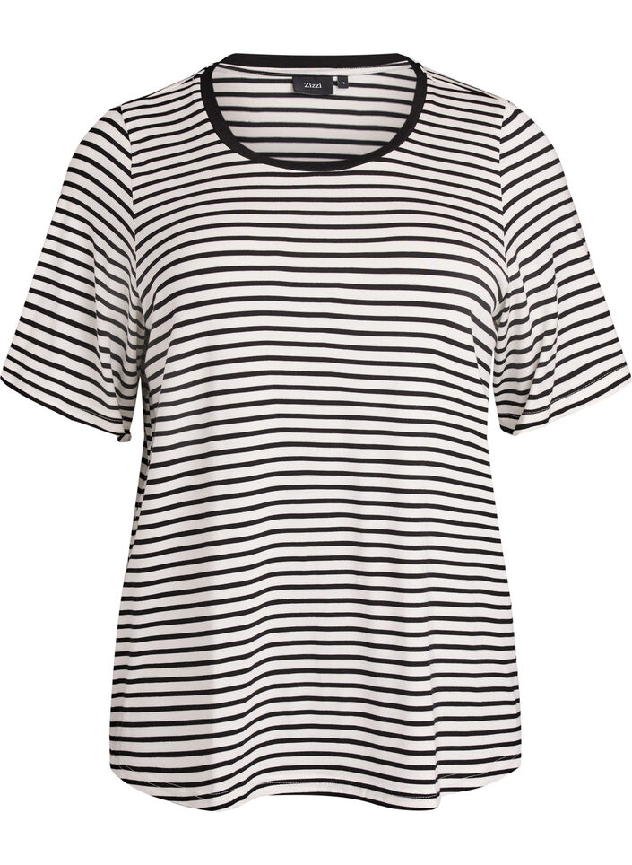 T-shirt i TENCEL&trade; Lyocell med r&auml;nder, Vit, Packshot image number 0