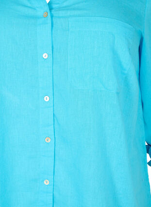 Skjortblus med knäppning i en blandning av bomull och linne, Blue Atoll, Packshot image number 2