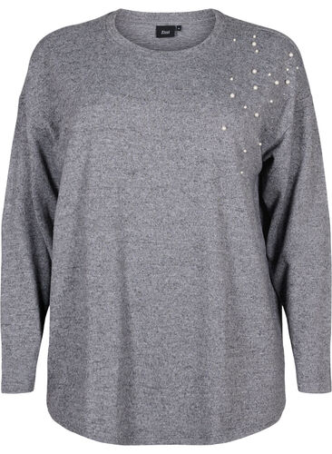 Långärmad tröja med pärlor, Medium Grey Melange, Packshot image number 0