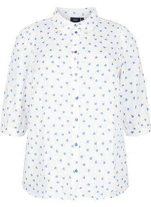 Skjortblus med trekvartsärmar, Bright White Heart, Packshot image number 0