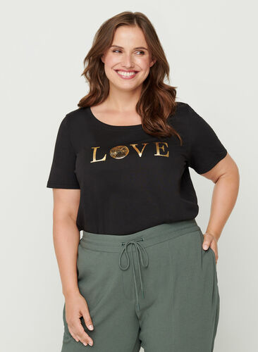 Kortärmad t-shirt med tryck, Black w. Love, Model image number 0