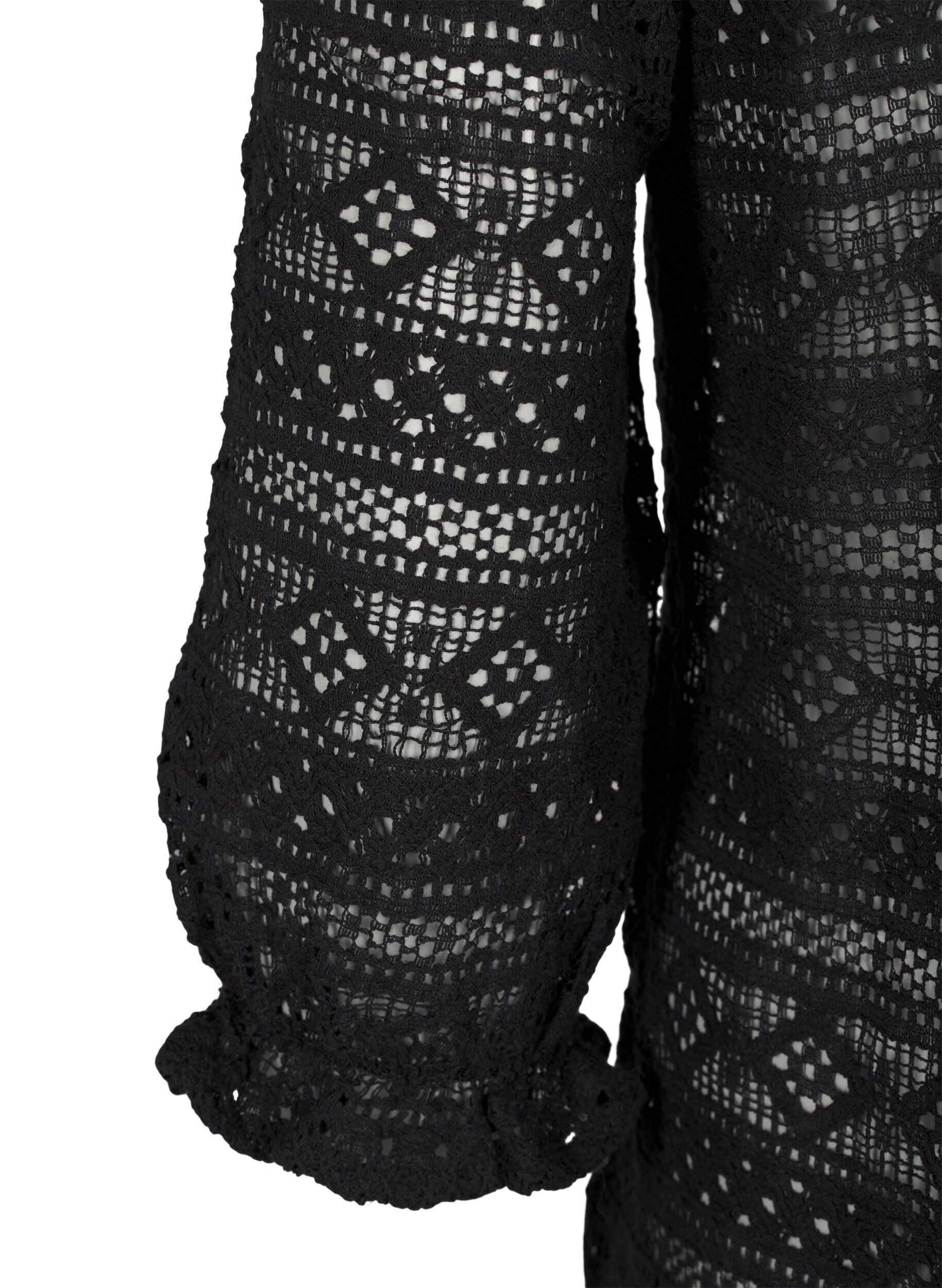 Zizzi Blus med h&aring;lm&ouml;nster och 3/4 &auml;rmar, Svart, Packshot image number 3