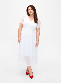 Festklänning med spets och empire-midja, Bright White, Model