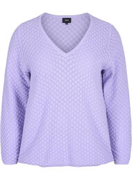 Stickad tröja med mönster och v-ringad hals, Lavender, Packshot