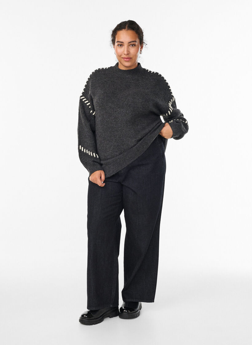 Tröja med dekorativa sömmar, Grå, Model image number 1