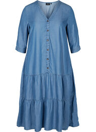 Midiklänning med knappar och 3/4 ärmar, Blue denim