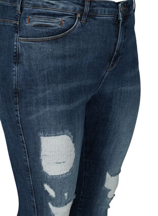 Amy jeans med hög midja och slitna detaljer, Blue denim, Packshot image number 2