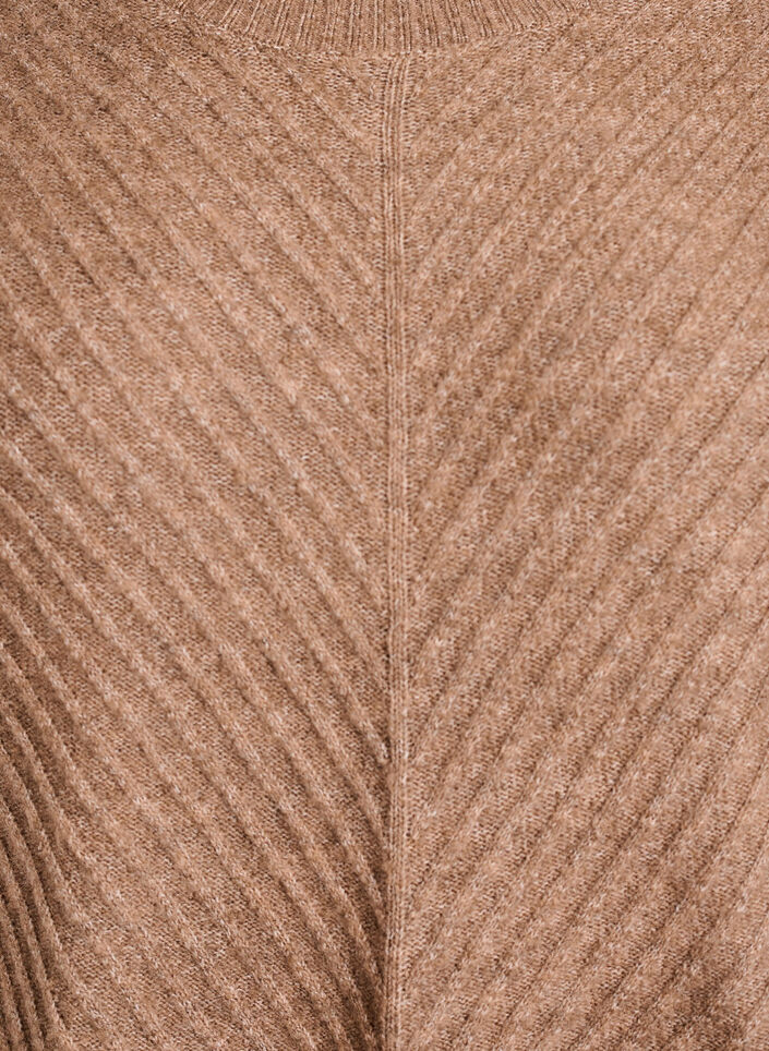Kort stickad kl&auml;nning med v-format strukturm&ouml;nster, Brun, Packshot image number 2