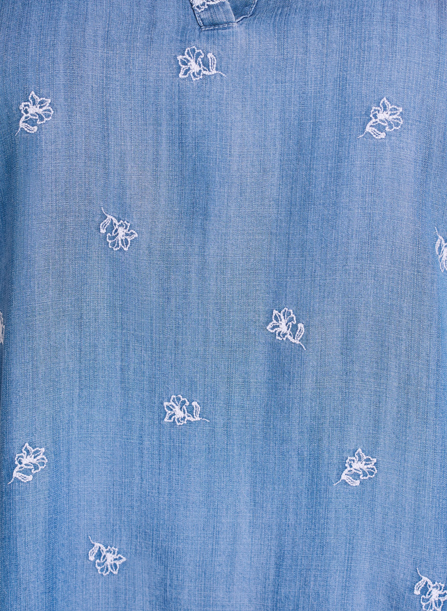 ZizziKl&auml;nning i lyocell med denimlook och broderade blommor, Bl&aring;, Packshot image number 2