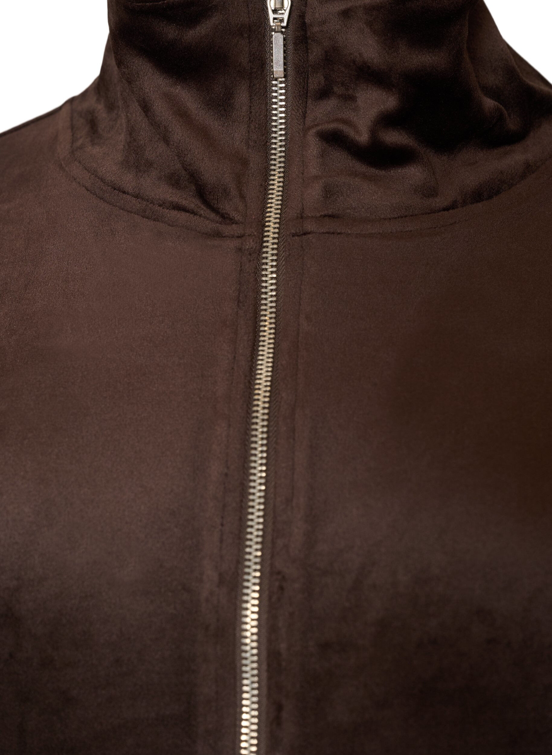 ZizziKofta i mjuk velour med dragkedja och h&ouml;g krage, Brun, Packshot image number 2
