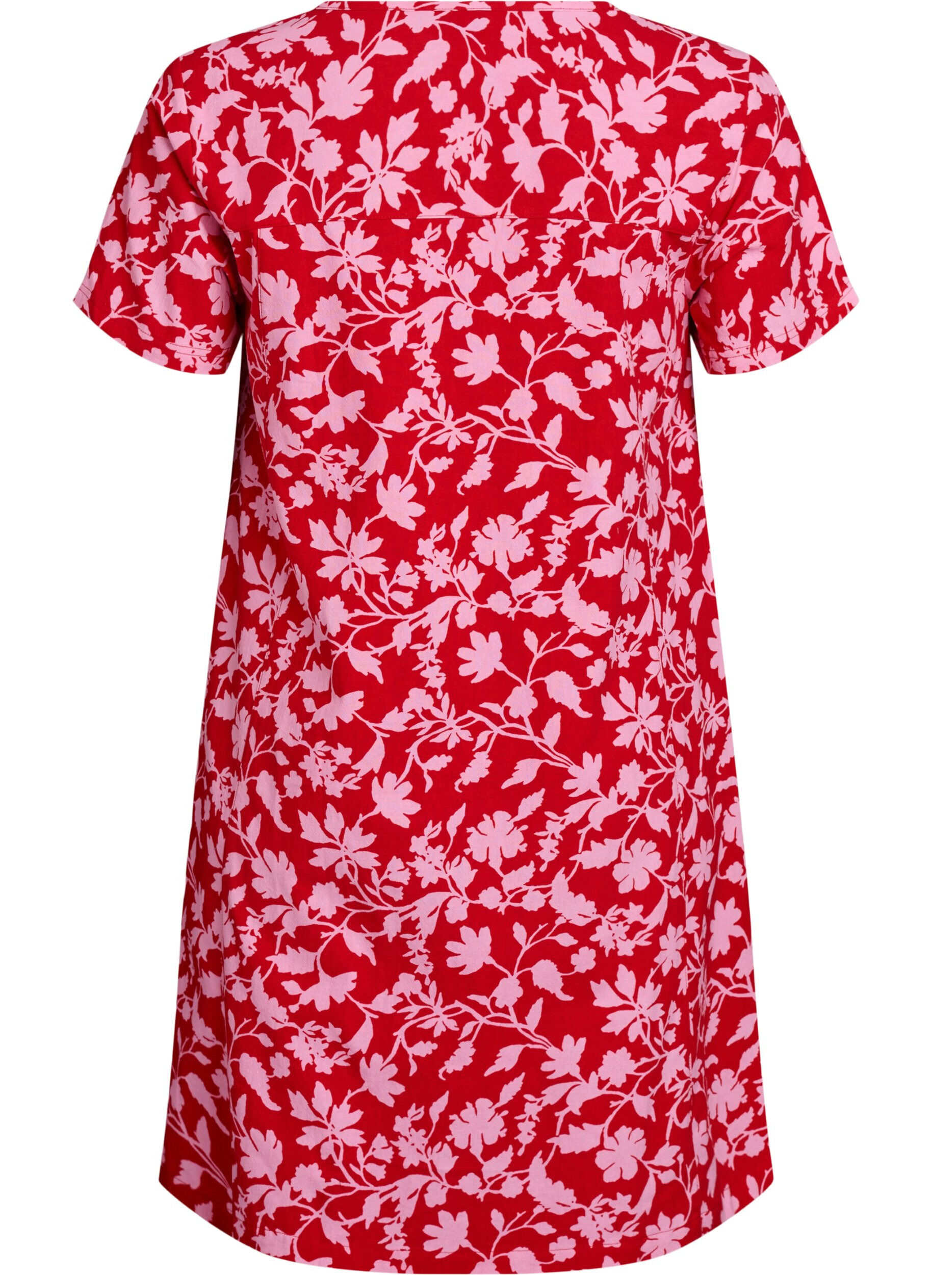 ZizziKort a-linjeformad kl&auml;nning med blomm&ouml;nster, R&ouml;d, Packshot image number 1