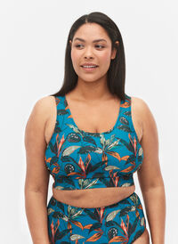 Mönstrad bikinitop med rund halsringning, Leaf Print, Model