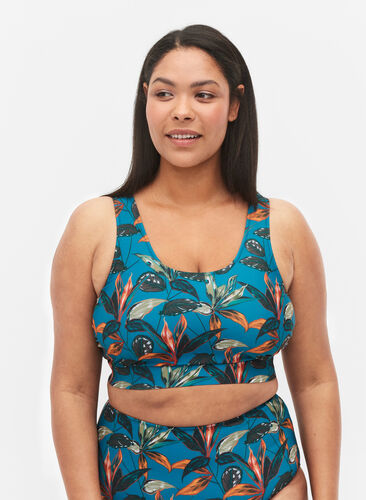 Mönstrad bikinitop med rund halsringning, Leaf Print, Model image number 0