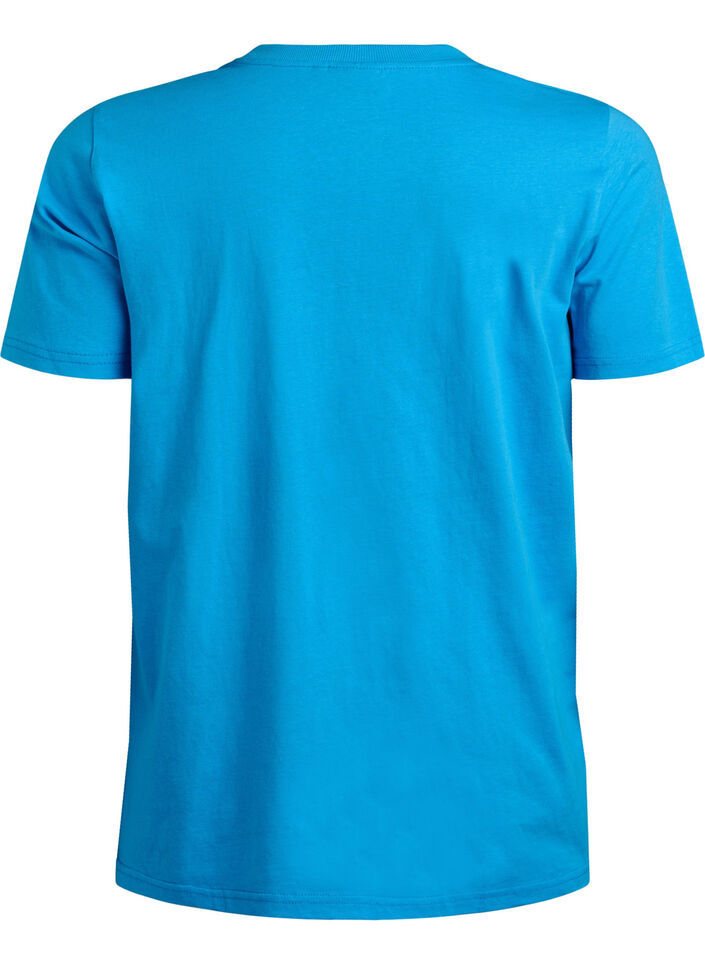Enkel t-shirt i bomull med rund halsringning, Bl&aring;, Packshot image number 1