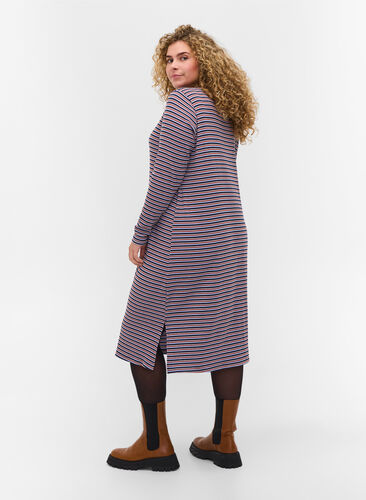 Randig klänning med slits, Mahogany/Navy Stripe, Model image number 1