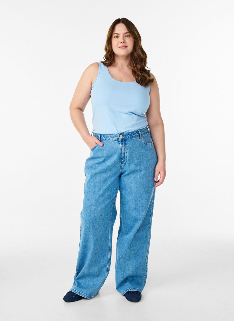 Solid f&auml;rg bas topp i bomull, Bl&aring;, Model image number 1