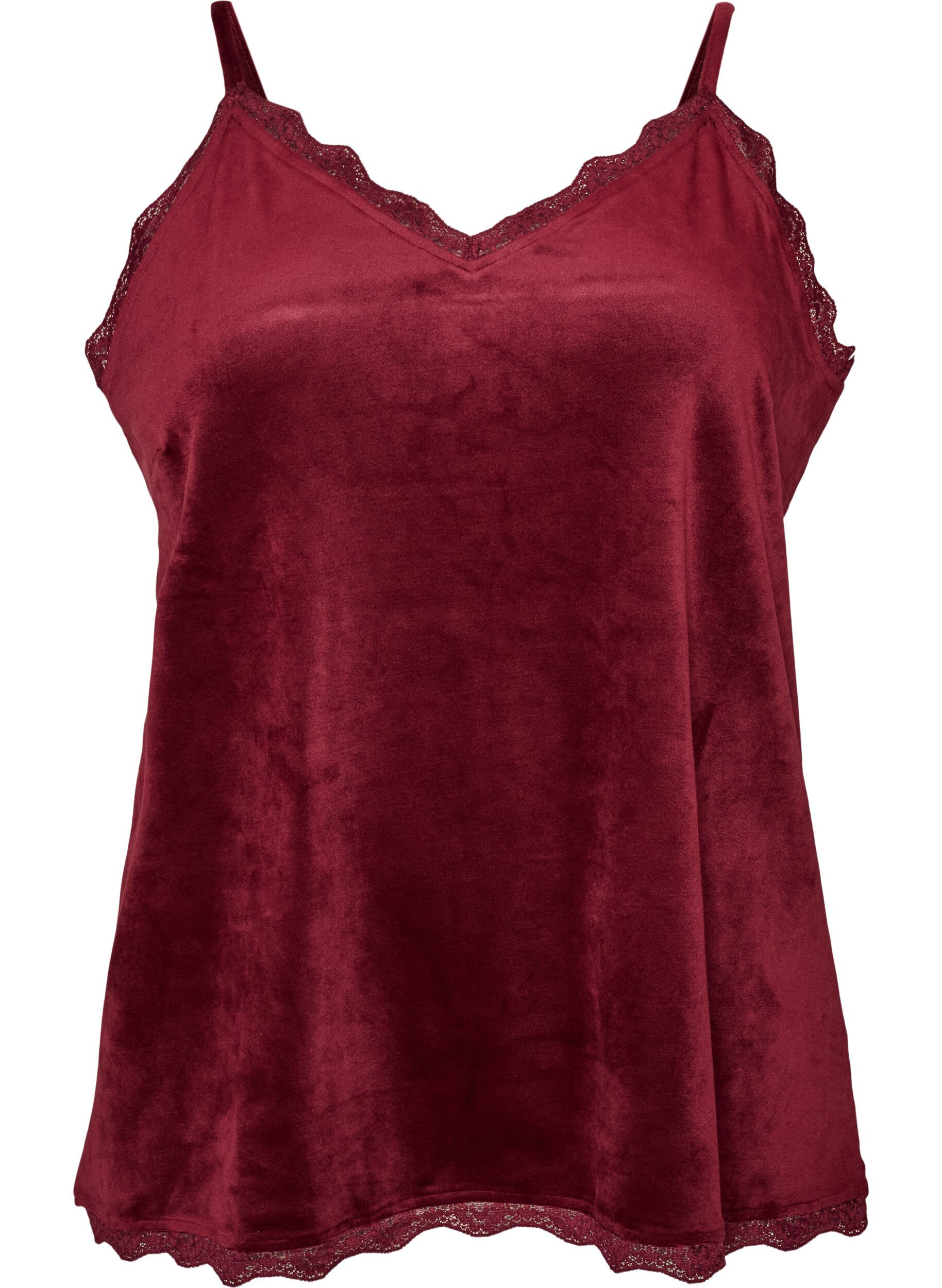 ZizziTopp i velour med spetskant, R&ouml;d, Packshot image number 0