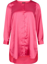 Lång skinande skjorta med slits, Pink Flambé